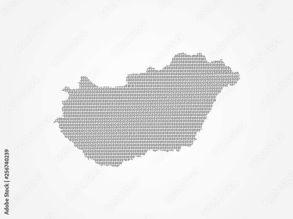 Hungary vector map illustration using binary digits or numbers on light background to mean digital country and advancement of technology Hungary vector map illustration using binary digits or numbers on light background to mean digital country and advancement of technology