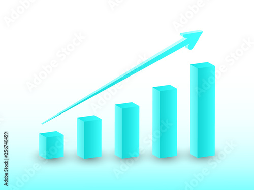 Upward trend of investment growth using bars and straight arrow sign for successful company vector illustration in blue color for business and finance
