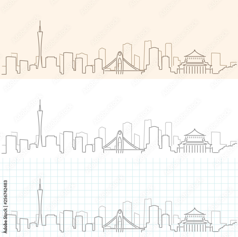 Obraz premium Guangzhou Hand Drawn Skyline