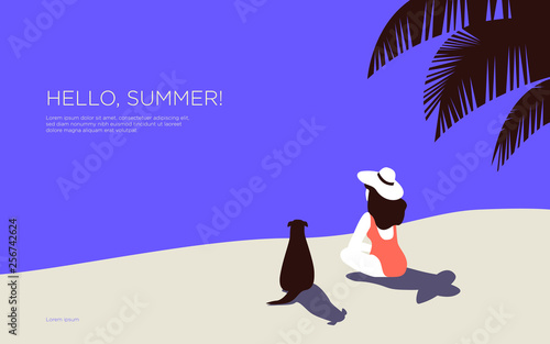 summer woman beach back sit wind 