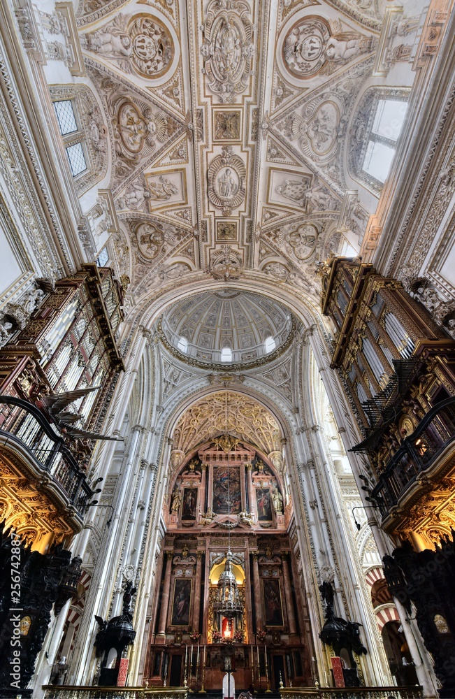 Vaulted ceiling decorated with stucco and gold, Mezquita-Catedral de Cordoba or Cathedral of the Conception of Our Lady