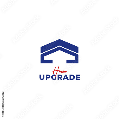 Home house upgrade logo icon with abstract simple home house icon in blue color symbol and negative space up arrow