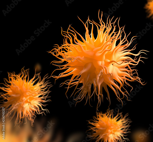 Pathogenic viruses causing infection in host organism Viral disease outbreak 3d illustration