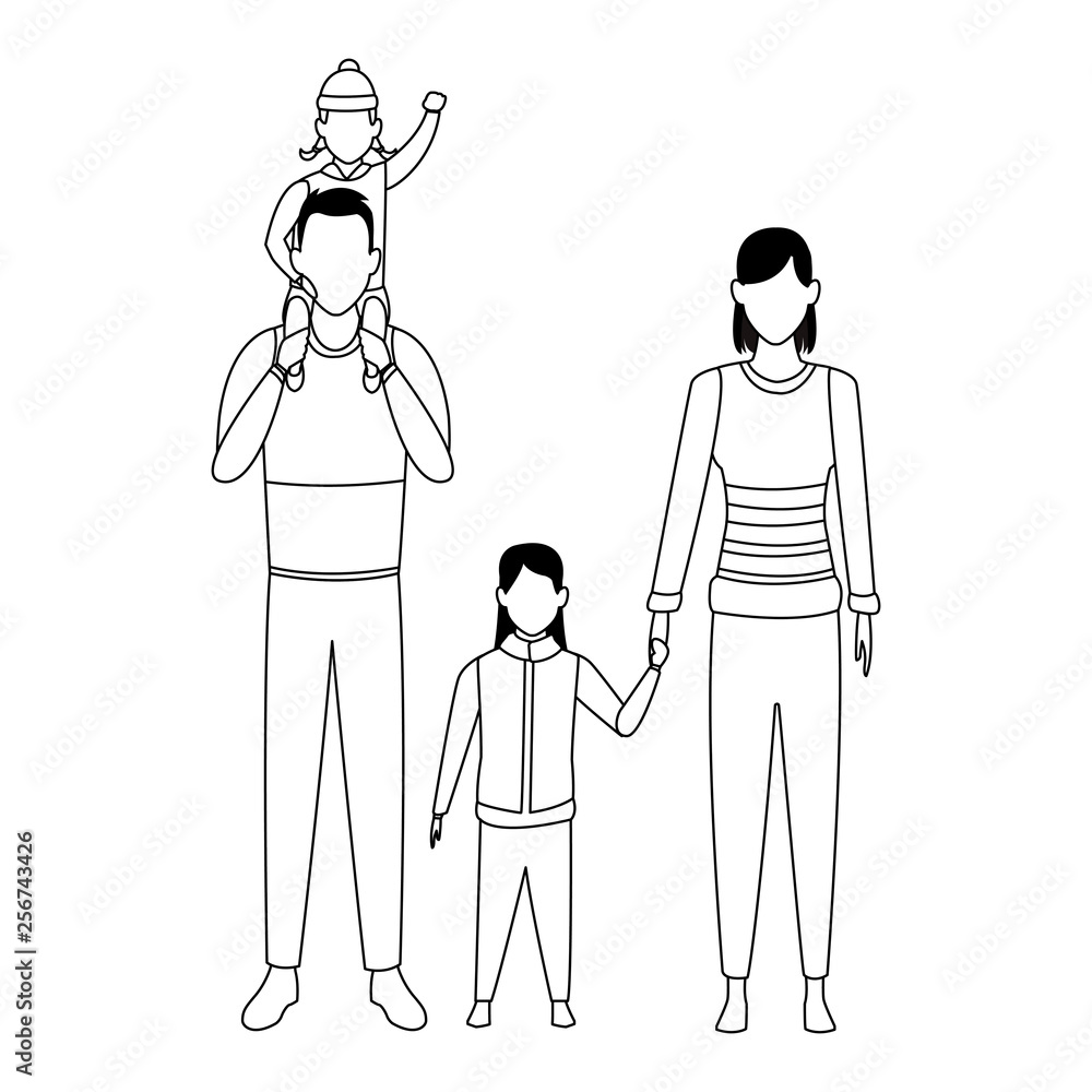 family avatar cartoon character black and white family avatar cartoon character black and white