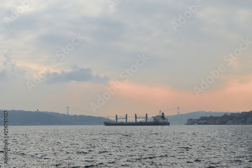 Sunset on the Bosphorus.ships passing through the Bosphorus.