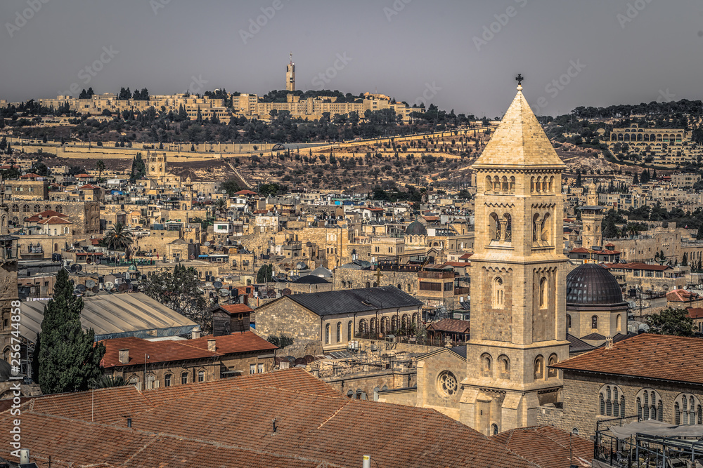 Fototapeta premium Jerusalem - October 03, 2018: Panorama of the old City of Jerusalem, Israel