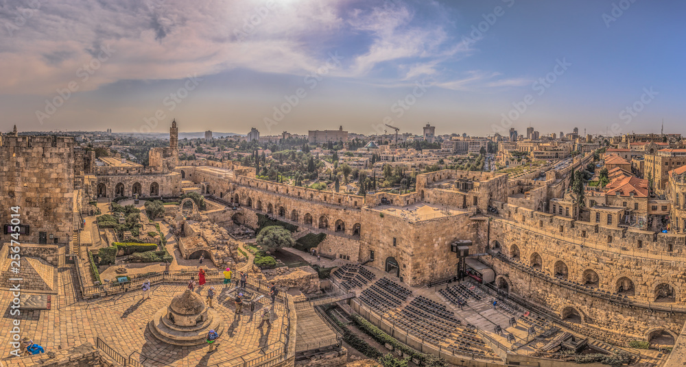 Fototapeta premium Jerusalem - October 03, 2018: Panoramic view of the Tower of David fortress in the old City of Jerusalem, Israel