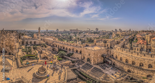 Jerusalem - October 03, 2018: Panoramic view of the Tower of David fortress in the old City of Jerusalem, Israel