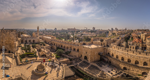 Jerusalem - October 03, 2018: Panoramic view of the Tower of David fortress in the old City of Jerusalem, Israel