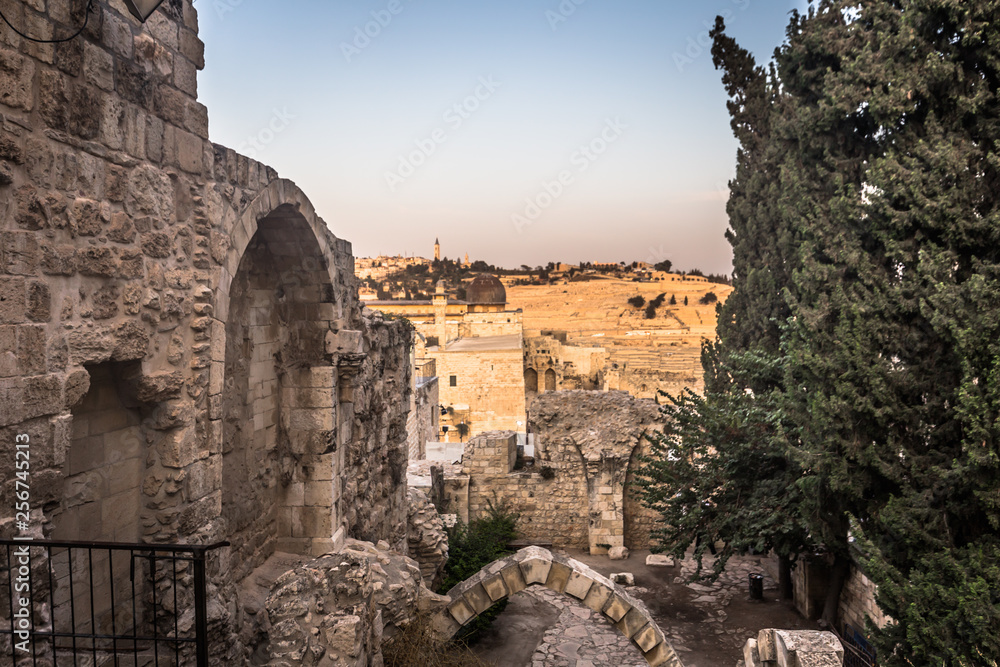 Jerusalem - October 03, 2018: Ruins of ancient Jerusalem in the old City of Jerusalem, Israel