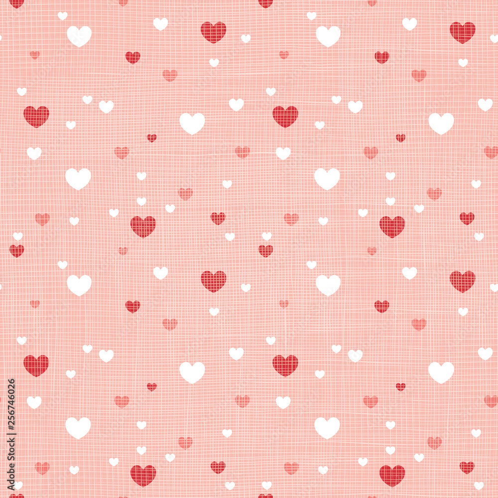 Coral fabric textured hearts seamless pattern print