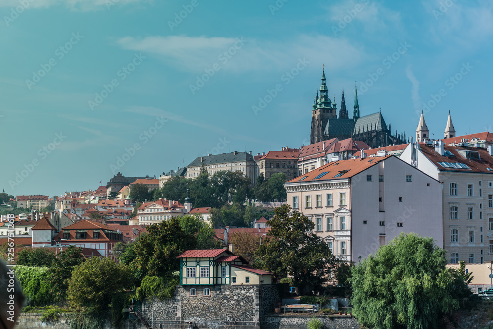 View of the old city of Prague, with the towers of Metropolitan Cathedral of Saints Vitus, Wenceslaus and Adalbert