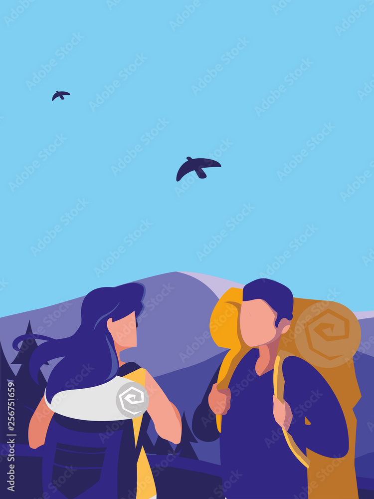 young couple in mountains landscape scene young couple in mountains landscape scene