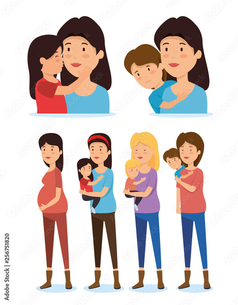 set women mothers with son and daugher set women mothers with son and daugher