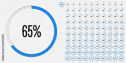 Set of circle percentage diagrams (meters) from 0 to 100 ready-to-use for web design, user interface (UI) or infographic - indicator with blue