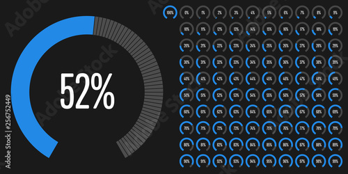 Set of circular sector percentage diagrams (meters) from 0 to 100 ready-to-use for web design, user interface (UI) or infographic - indicator with blue