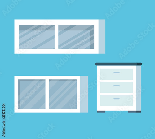 set wood wall shelf equipment in the office