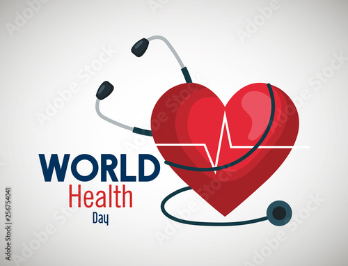 stethoscope with heartbeat to world health day