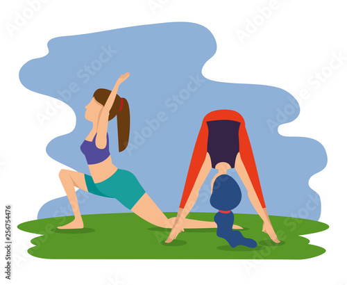 women practice yoga exercise posture