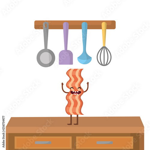 delicious tasty kawaii bacon cartoon