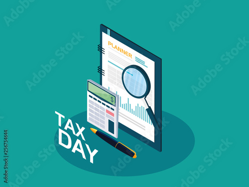tax day with planner and business icons