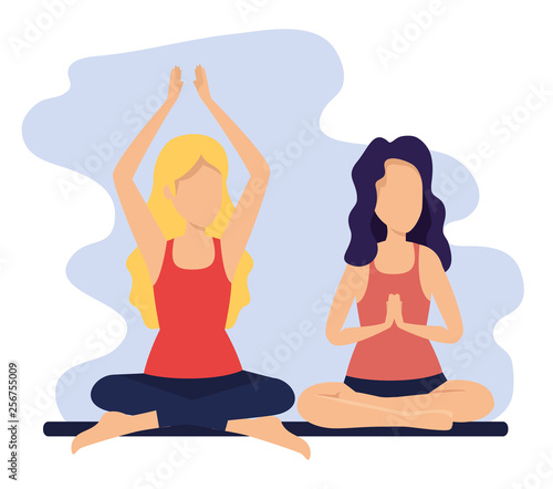 women practice yoga exercise posture