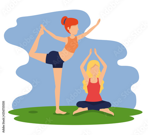 women doing relaxation exercise pose