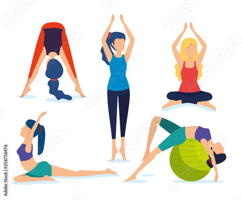 set women doing exercise meditation