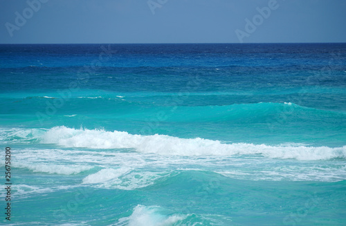 landscape of sea waves at beach in Caribbean sea