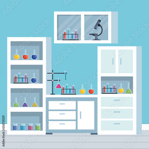 chemistry office with erlenmeyer flask in the desk