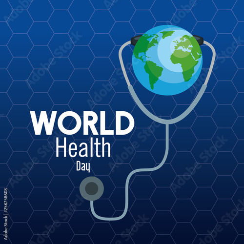 earth planet with stethoscope to health day