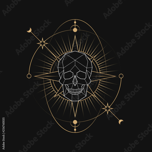 Geometric skull astrological tarot card