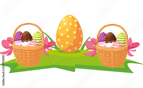 happy easter eggs painted in the basket