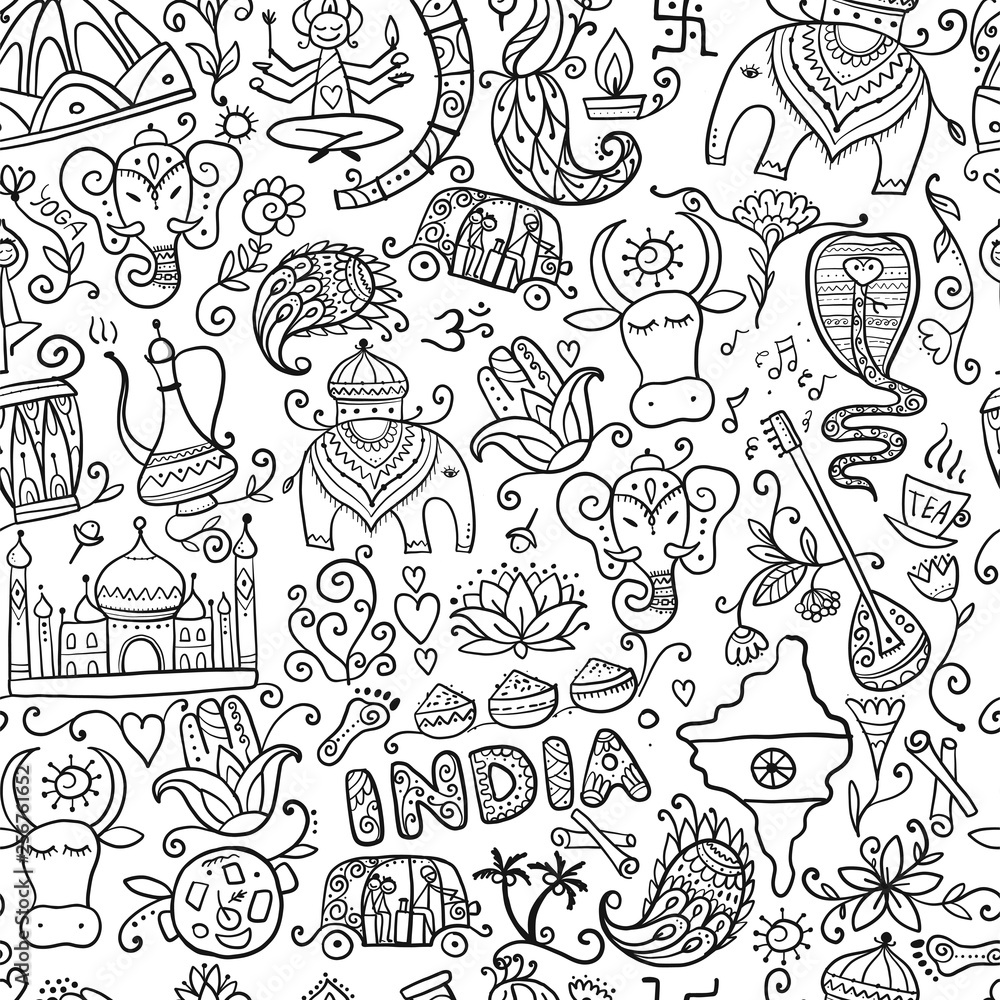 Indian lifestyle. Seamless pattern for your design