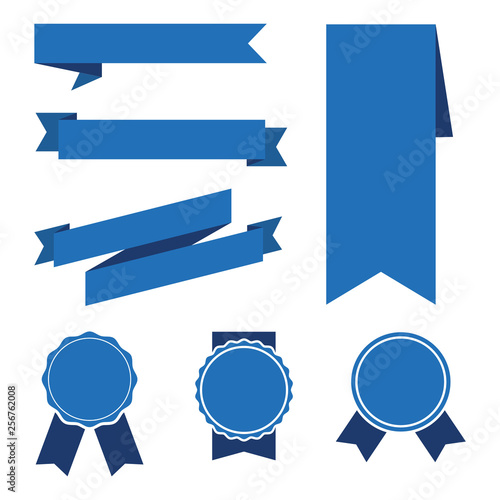 set of blue ribbon banner icon