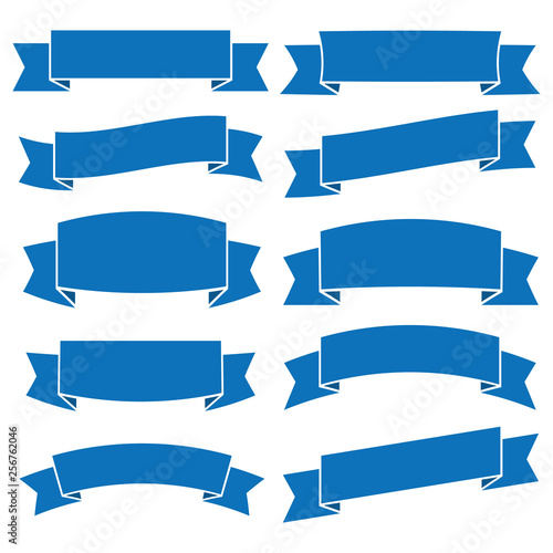 set of blue ribbon banner icon