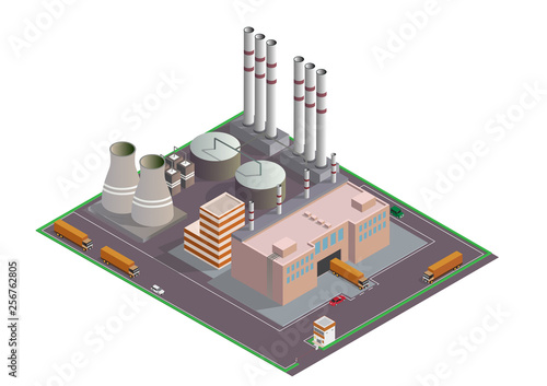 isometric Industrial buildings composition with view of the facilities