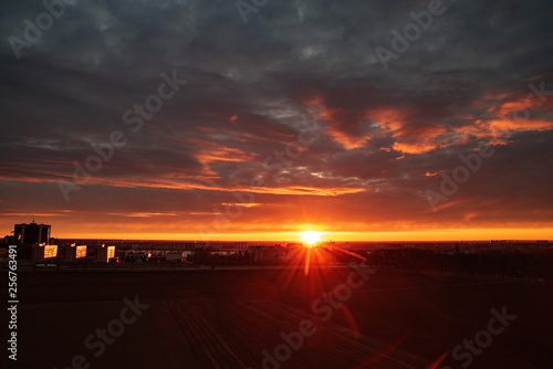 early orange clear sunrise City away field nature