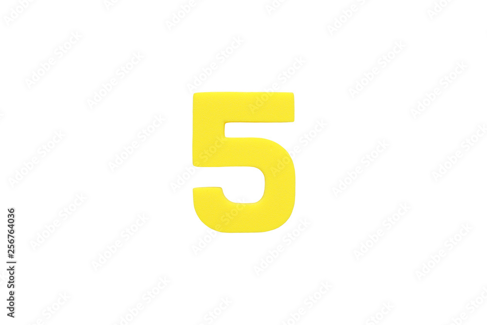 Arabic number 5 symbol of sponge rubber isolated over white background. Arabic number 5 symbol of sponge rubber isolated over white background.