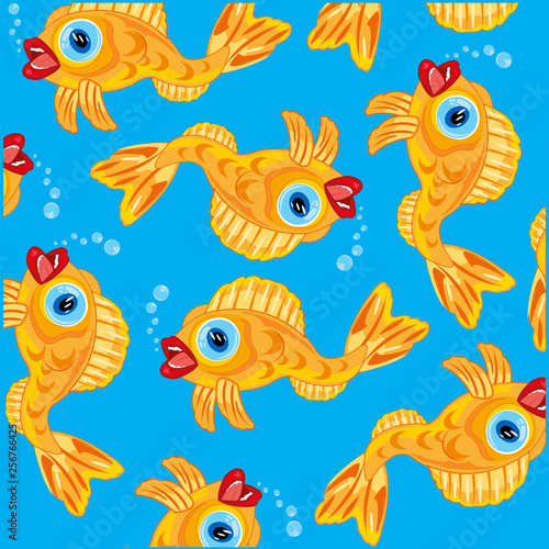 Vector illustration yellow decorative fish pattern.Vector illustration