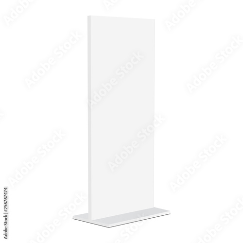 Advertising totem mockup isolated on white background - half side view. Vector illustration photo