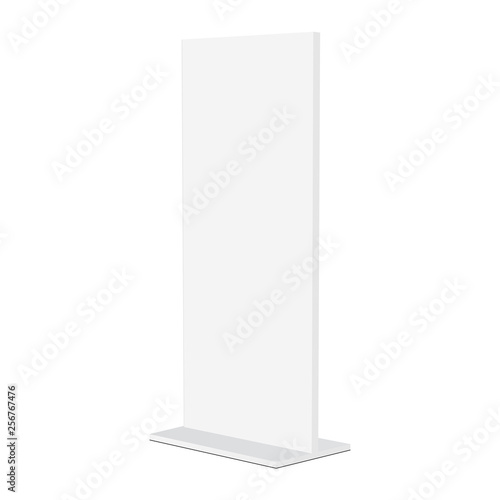 Advertising stand banner mockup isolated on white background - half side view. Vector illustration photo