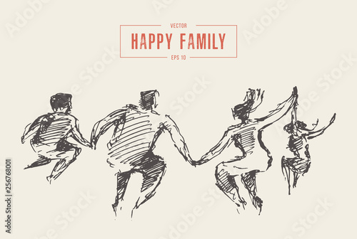 Family jump joy together happiness freedom vector