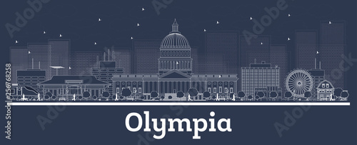 Outline Olympia Washington City Skyline with White Buildings.