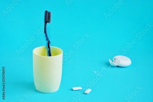 Oral hygiene, dental hygiene using dental tools, dental floss, irrigator, brush, chewing gum.