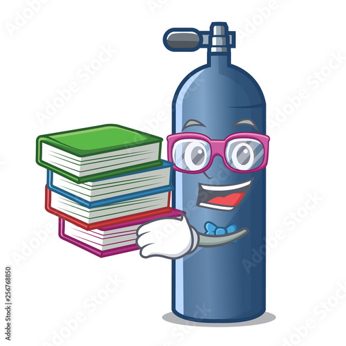 Student with book toy air tank diving cartoon shape