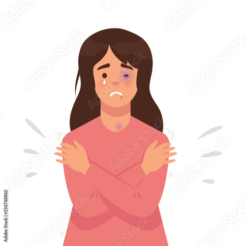 stop violence against woman, women who were victims of violence, women with bruises on their bodies, woman hugged her body in pain