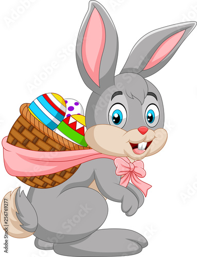 Easter Bunny carrying basket of Easter egg