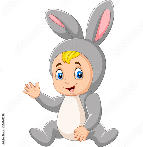 Cartoon baby boy wearing easter bunny costume