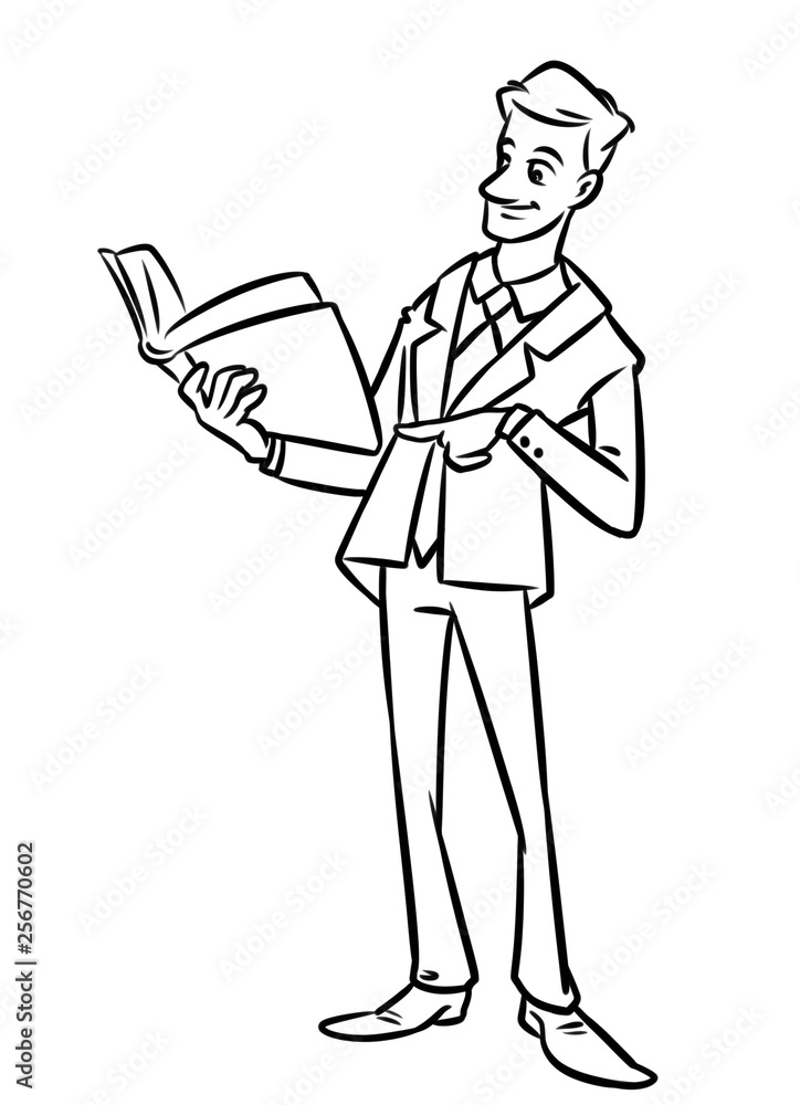 Man businessman reading book cartoon illustration isolated image